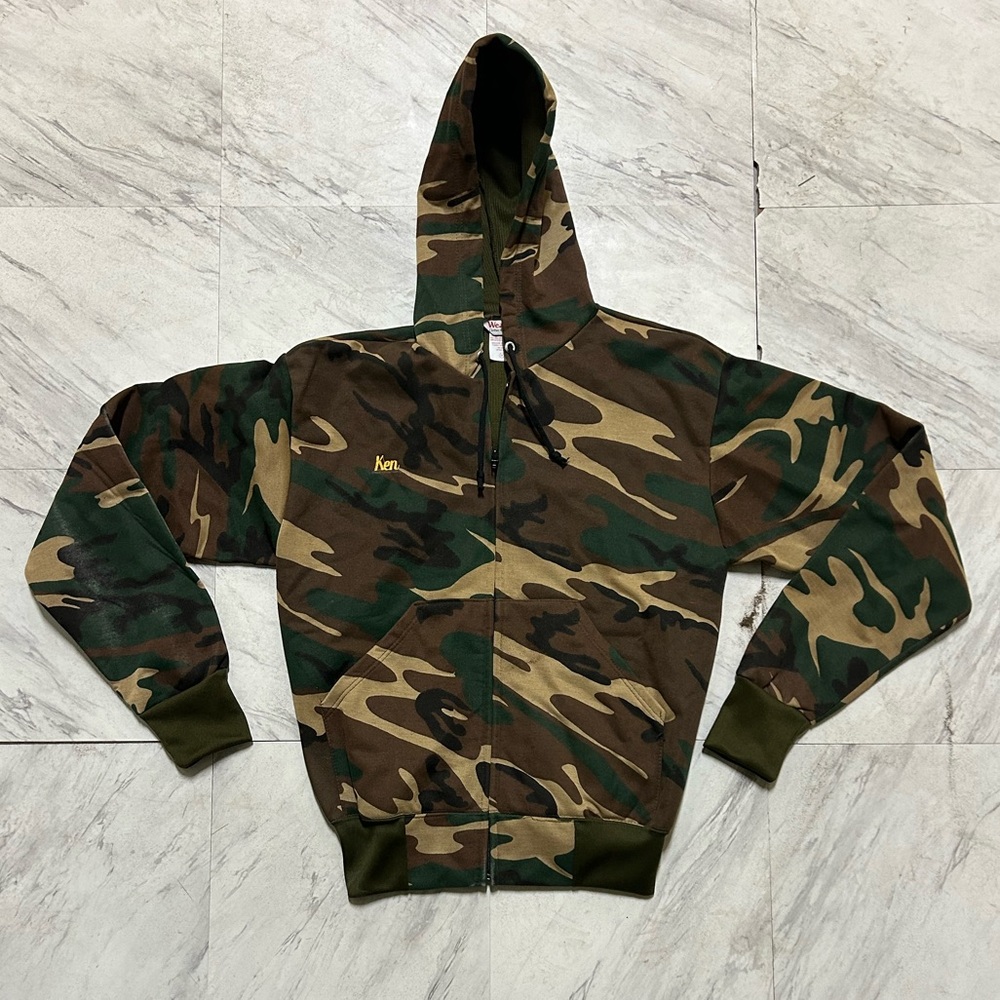 Vintage 80s Wear guard thermal line zip up camo hoodie